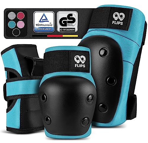 99FLIPS Inliner Schoner Erwachsene mit GS [6er Set] DIVE - L in Hellblau - Schoner Inliner Damen schützer inliner erwachsene - Knieschoner Kinder 12 Jahre protektoren Skateboard
