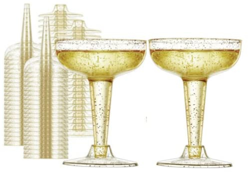 TSLBW 20 Pcs Clear Champagne Flutes 5 OZ Plastic Glitter Champagne Flutes Reusable Stemmed Party Wine Cups Crystal Wine Cocktail Cups for Garden Wedding Birthday Anniversary Party