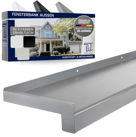 TJ Fensterbank Außen I 225 mm x 900 mm I Silber E6EV1 I hochwertiges Aluminium Fensterbrett mit Seitenabschluss I pflegeleichter & langlebiger Alu Fenstersims I pulverbeschichtete Außenfensterbank