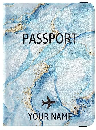 Personalisierte Reisepasshülle, Brieftasche, Kombi, individueller Name, PU-Leder, Reisepass, Impfkarten-Schutz für Damen und Herren, Reisegeschenk, Marble05, Einheitsgröße