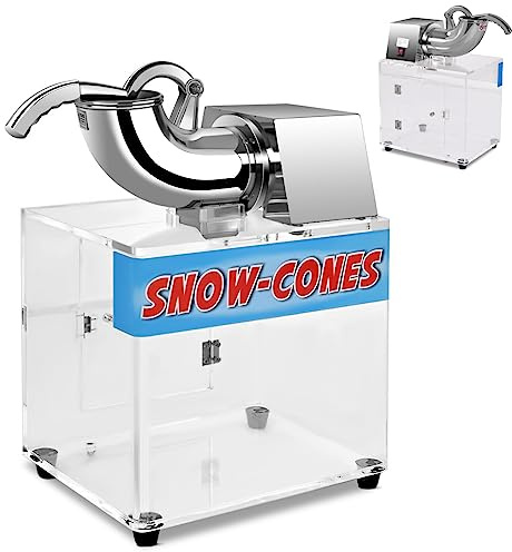 TANGZON Commercial Ice Shaver, 200kg/h Electric Ice Crusher with Dual Blades & Drain Pipe, 200W Snow Cone Maker Machine for Slushies Cocktails Smoothies, 1400 RPM Speed