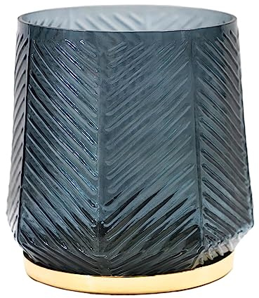 Ivyline Portavelas en Relieve de Olmo en Azul Suave, Impermeable y Elegante, Soporte Decorativo de Vidrio Texturizado para Velas de té, 15 cm de Alto x 15 cm de Ancho x 15 cm de Profundidad