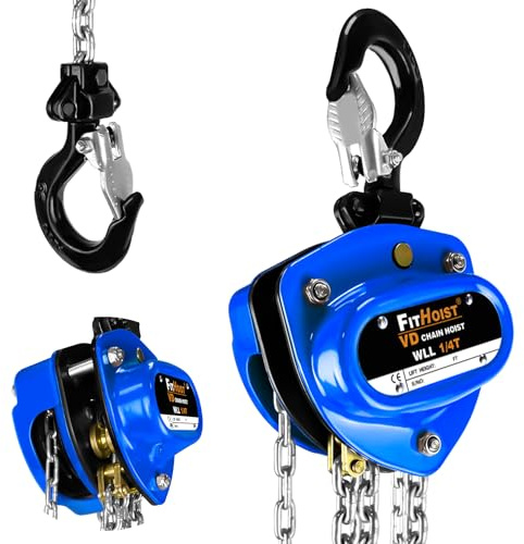FITHOIST Palan à chaîne de 1/4 tonne, capacité de 250 kg, 3 m, mini palan à chaîne manuelle avec 2 crochets robustes pour garages, entrepôts, machines automobiles