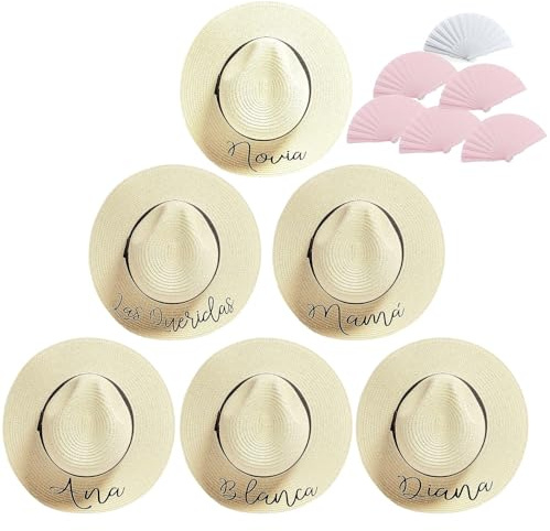 PACK 6 cappelli personalizzati per la spiaggia con nome, cappelli a falda larga per addio al nubilato, viaggi tra amiche, berrettini per addio al nubilato, cappelli a falda larga per la spiaggia