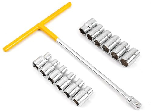Weytoll 13 Pieces Socket Wrench Kit Includes 1Pcs T Handle Socket Driver and 12Pcs Socket, Mechanic Tools Kit for Automotive Repair & Household, Metric Socket Set 1/2'' T-Handle Socket Wrench