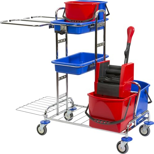 VErmop | Reinigungswagen Variant | LxBxH 1250 x 680 x 1100 MM | 2 x 17-l-Eimer | 2 x 6-l-Eimer