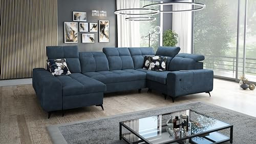 All4All Ecksofa Gilbert IV 331X172X202cm - Schlaffunktion - Bettkasten - U-Form - Couch - Eckcouch - Schlafsofa - Sofaeck - Bett - Wohnlandschaft - Verstellbare Kopfstützen Wawe 14 Links 26