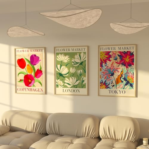 ZoeyAustin® Poster Set 3x Affiches Double Face | Sans Cadre | Tableau Décoration Murale | Affiche Murale Moderne pour Salon, Chambre, Bureau | Poster Mural Art (30cm x 42cm, Flower Market)