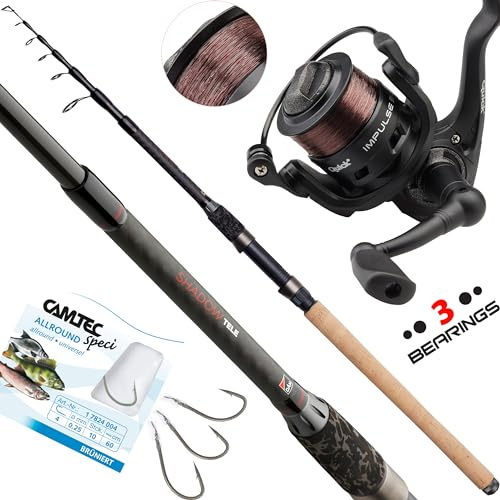 Fischzeux Angelset Raubfisch Friedfisch komplett – Shadow Tele Allround Profi Set