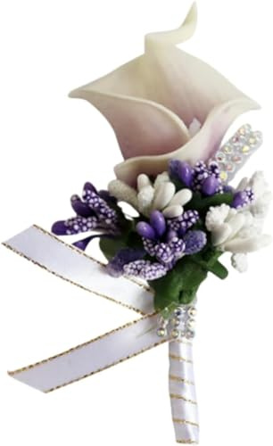 Fouriding Künstliche Calla Lily Boutonniere für Männer Hochzeit Bräutigam Trauzeuge Boutonniere für Hochzeit Party Prom Event Zeremonie Jahrestag (1, Purple)