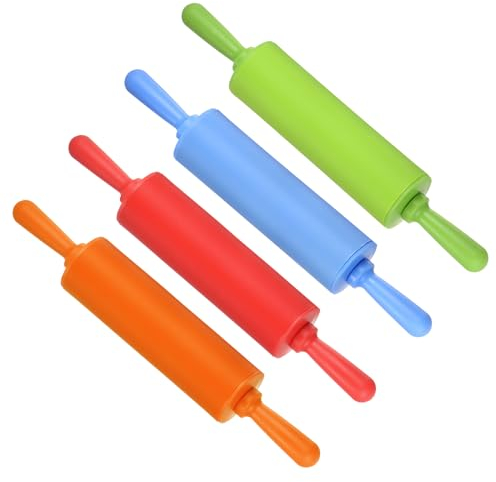 CoCud Mattarello in Silicone, Lunghezza 11,8, Silicone Antiaderente Rullo Pasta Fondente Impugnatura Ergonomica Verde & Arancia & Rosso & Blu per Progetti Cottura Fai Da Te