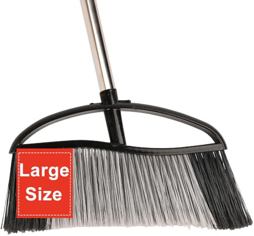 MuLing Heavy Duty Outdoor Broom - 15.7 Wide Broom with Long Adjustable Handle & Stiff Bristles for Patio, Garage, Yard, Garden (Black)