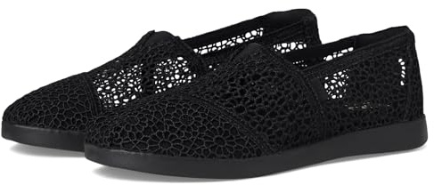 TOMS Women's Alpargata Plus Slip On Espadrille, Textile Upper, Relaxed Fit, CloudBound Insole, Stretchy Easy On and Off, Black/Black Heritage Canvas, 9