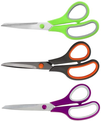 Muhaj 3-Pack Multipurpose Scissors Set - 8 Heavy Duty Scissors with Ultra Sharp 2.5mm Blades, Comfort Grip Handles, Ideal for Crafts, School, Home & Office