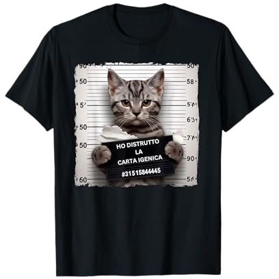 Gatto Combinaguai Stile Mugshot Regalo Ironico Maglietta