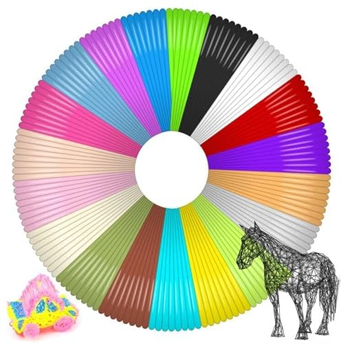 FORYNXHWIN 3D-penna filament PLA-påfyllningar, 3D-skrivarpenna filament, 20 färger, fem meter långa, passar de flesta 3D-tryckpennor med en diameter på 1,75 mm, tillbehör för 3D-tryck