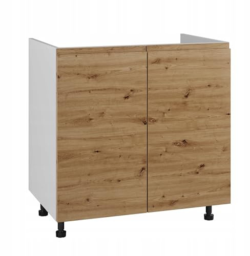 Laclar Küchenschrank unter Spüle LUGO - Acrylfronten - grifflos - verstellbare Füße - 80x52,8x82 cm - Zwei Türen - einfache Montage - modern und funktional - Artisan-Eiche