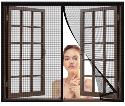 Fliegengitter BalkonFenster 285x225cm Magnet Insektenschutz Tür,Full Frame Klettverschluss,faltbar,Luft kann frei strömen,für Küche/Wohnzimmer/Schlafzimmer Schwarz