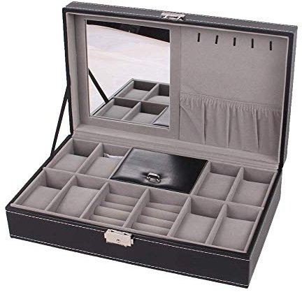 CCKUHN TONPOP Uhrenbeweger, Uhrendisplay-Aufbewahrungsbox mit Schmuckvitrine aus PU-Leder mit Schlüsselschloss, Uhrenbox für 8 Uhren, Uhrendisplay-Organizer, ideal für Ladengeschäfte (schwarz, 33,3 x