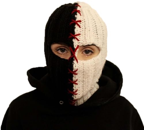 WUODHTW Winter-Motorrad-Sturmhaube, Halloween, Herren und Damen, lustige Hörner, Strickmütze, Y2K, Strickmütze, Totenkopfmütze, Skimaske
