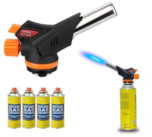 Kitchen Blow Torch Welding Gas Torch Flame Gun Burner Nozzle+4 Butane Gas Canister Flamethrower Butane Burner Outdoor Camping BBQ Brazing Torch Kitchen Cooking Cooking (5)