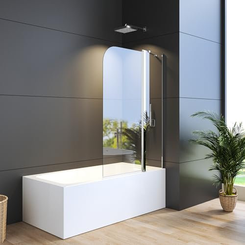 Duschwand Duschabtrennung für Badewanne 90x140cm Dusche Duschtrennwand Duschwand Faltbar 6mm NANO Sicherheitsglas Dusche Badewannenaufsatz 2-Teilig Duschabtrennung Faltwand