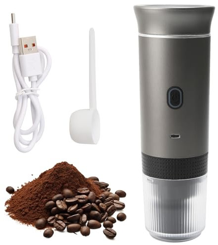 FAMKIT Macchina per Caffè Espresso Portatile Elettrica a Batteria, 60ml Compatta per Campeggio e Viaggi, 15 bar,Compatibile con Caffè Macinato e Capsule (grigio)