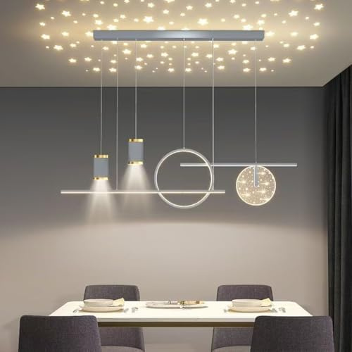 LED Pendelleuchte Esstisch Esszimmerlampe schwarz Hängeleuchte Dimmbar Hängelampe, Linear Design Hängelampe Esstisch lampe Höhenverstellbar Kronleuchter für Esszimmer Küche Büro (Grau, 100cm)