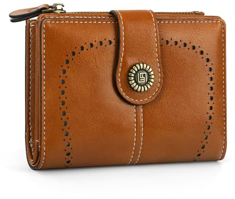 GlasFlength Geldbeutel Damen, Geldbörse Damen Klein Große Kapazität PU Leder Vintage Kurzformat Mittelgroß Portemonnaie Kleines Zipper Brieftasche mit RFID Blockierung und Mehreren Fächern (Braun)