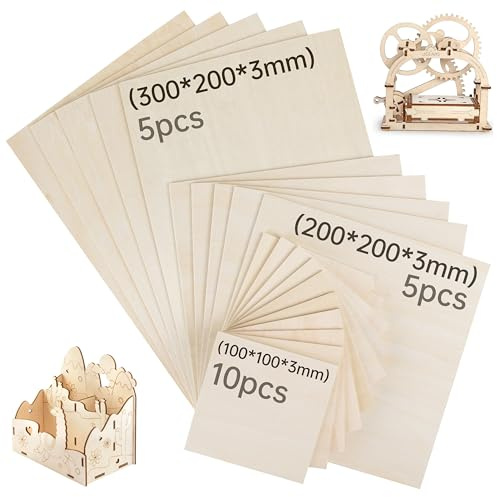 Foshird 20pcs Sperrholzplatte 3mm Lindenholz Bastelholz Holzplatte zum Basteln Multiplex Platte für Deko Laser Schnitzen Gemälde Geschenk