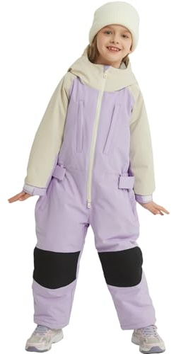 SNBOCON Kids Girls Boys One Piece Ski Suits High Collar Hood Zipper Snowsuits Colorful Jumpsuits Snowboard Waterproof Jackets Winter(125cm,L Ppl)