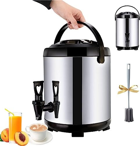 SZPLLZY 6L/8L/10L/12L Edelstahl-Heißwasserspender Wasserkocher Boiler Wärmer Kaffeekanne mit Deckel und Zapfhahn Milchteeeimer Isolierfass für heißes Wasser oder Getränke (schwarz) (Größe: 8L)