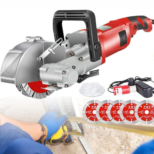 Wall Chaser Electric Machine 4000W with Dust Extractor, 5 Saw Blades, for Slotting and Cutting Granite, Marble, Concrete, and Stone