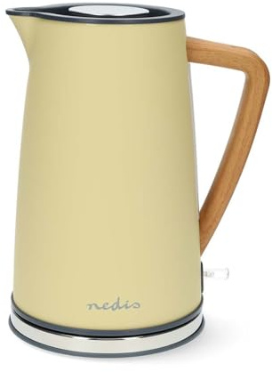 Nedis 1.7L Soft Touch Jug Kettle with Wood Effect Handle, Overheat Protection, Removeable Filter, 2.2KW - Matte Cream Yellow