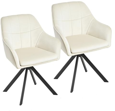 Goeurvant Drehstuhl Esszimmer 2er Set Creme mit Armlehne Polsterstuhl Samt Esszimmerstühle drehbar Küchenstuhl mit Metallbeine für Wohnzimmer Esszimmer