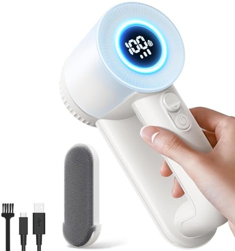 GTHTUHFD Quitapelusas Recargable, Quitapelusas Comercial Eléctrico De 6 Hojas con Pantalla Led Y Cepillo De Limpieza, 3 Velocidades Ajustables, Protección De Apagado Automáti,White