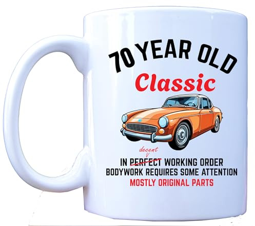 Millhouse Prints 70th Birthday Mug - Funny Classic Car 70 Year Old Gift - Vintage 1955 Birthday Present - Car Enthusiast Coffee Cup - 11oz White Ceramic