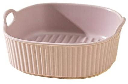 Pirofila in ceramica, teglia per friggitrice ad aria calda, pirofila quadrata, colorata smaltata, rotonda, teglia da forno con manici per friggitrice per lasagne, patatine fritte, zuppa (viola)