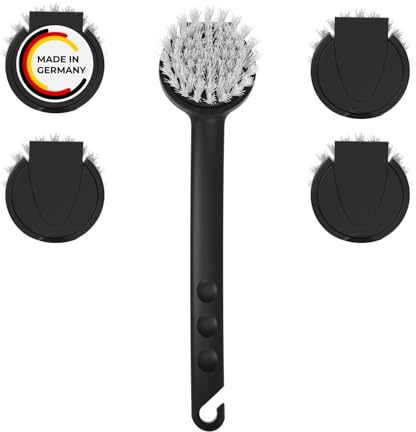 Rival 6er Set Spülbürste Euro-Line mit 5 Wechselköpfen schwarz – ergonomische Spülbürste mit PBT-Borsten – runde Geschirrbürste für die Küche – Spülbürsten Set – auswechselbare Bürstenköpfe
