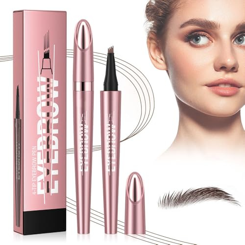 2025 Neu Augenbrauenstift Wasserfest, 3D Magischer Microblading Augenbrauenstift Dunkelbraun Eyebrow Pencil mit 4 Gabelspitze Applikator, Erzeugt Mühelos Natürlich Aussehende Brauen (2#-Dunkelbraun)