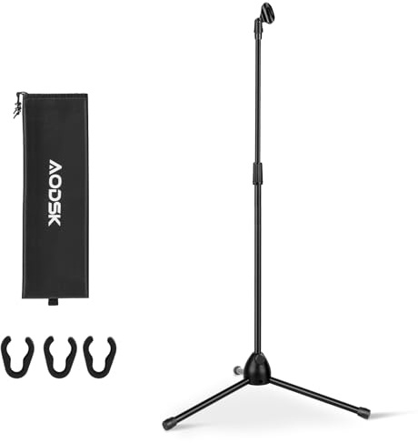 AODSK Adjustable Microphone Stand with Heavy-Weighted Tripod Base, Universal Floor Standing Mic Holder, Height Adjustable (22 to 68) Recording, Singing Practice & Stage Performance