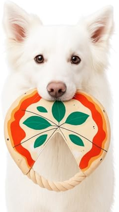 Générique Hundefrisbee aus Segeltuch, Modell Pizza mit Seil, 2-in-1-Spielzeug (Werfen & Ziehen), stabil, robust und zahnfreundlich – Verwendung im Innen- und Außenbereich