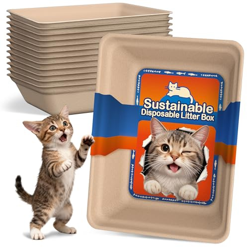 12-Pack Disposable Cat Litter Boxes: Leak-Proof & Odor-Control Cat Trays | 30-Days Per Box 17.5''x13.6'' Eco-Friendly Easy Disposal Litter Box for Travel Indoor or Emergency Use Standalone or as Liner