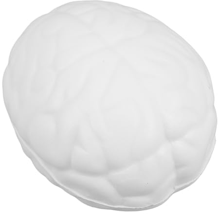 Balle Anti-Stress Cerveau PU Blanc 7cm, Jouet Squishy à Presser | Portable et Réutilisable, pour Garçon et Filles et Adultes, Format Compact, Usage Quotidien à Main
