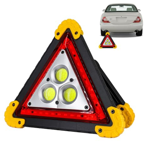 Triángulo de advertencia LED – Lámpara de emergencia plegable recargable | Luz de advertencia para automóvil con reflector de trabajo COB - Señal de seguridad multifunción de alta intensidad - Disposi