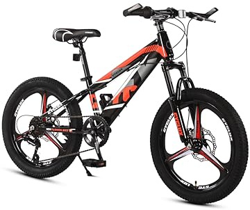 Cyclux 20 Zoll kinderfahrrad für Jungen & Mädchen – 7-Gang Shimano Schaltung – Scheibenbremsen vorne & hinten – gefederte Gabel – robuster Stahlrahmen – Kinder-Mountainbike Farbe Rot