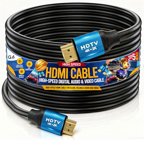 G4GADGET High Speed HDMI Cable 5m, 4K/2K Ultra HD HDMI to HDMI Cable, Gold Plated Connectors, 3D, Ethernet – for PS5, PS4, Xbox, Laptop, TV, Monitor, Projector