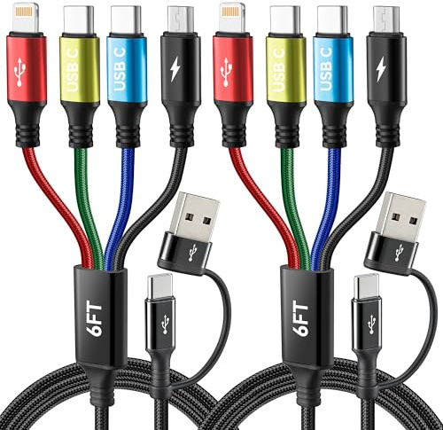 Minlu 4 in 2 Multi-Ladekabel, Dual Typ-C Multi USB Kabel [2Stück 1.8m] | USB-C/A zu Dual USB-C+Lightning+Micro USB Ladekabel Universal Multi Schnellladekabel für iPhone/Galaxy/Laptop/Android/Tablet