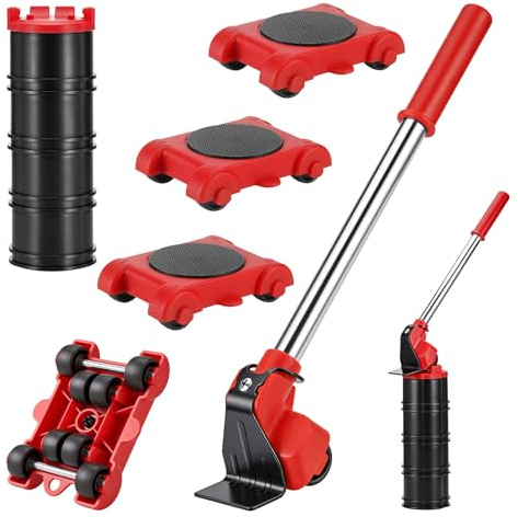 Zourglow Juego de Elevador de Mueble, Juego de Ruedas de Transporte con 4 Rodillos de Muebles y Elevador de Carga, Carga 500kg, Transportador de Muebles para Sofá, Mesa