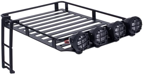 Roof Rack Luggage Carrier with LED Spotlights and Ladder Accessory for TRX4M Bronco Defender 1/18 RC Crawler Car Upgrade Parts(Roof Rack)